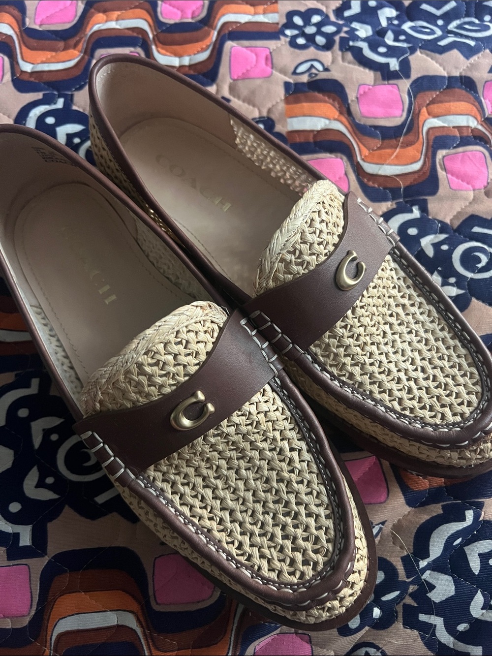 Coach Woven Straw Loafers